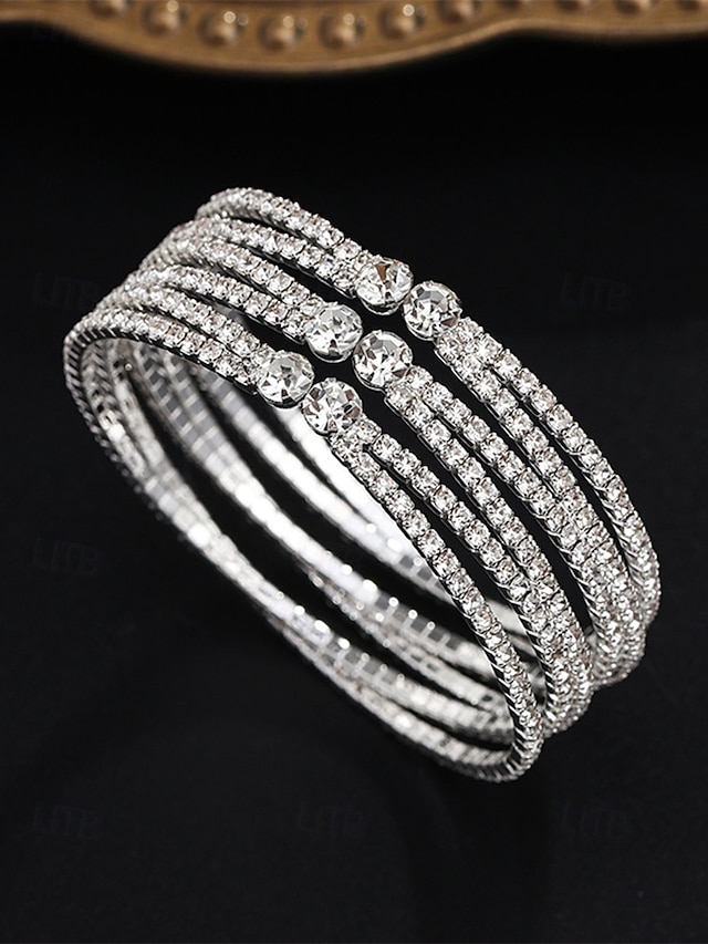  mehrlagiges Strass-Armband für Damen – eleganter Silberschmuck mit funkelnden Strasssteinen für Hochzeiten, Partys und besondere Anlässe