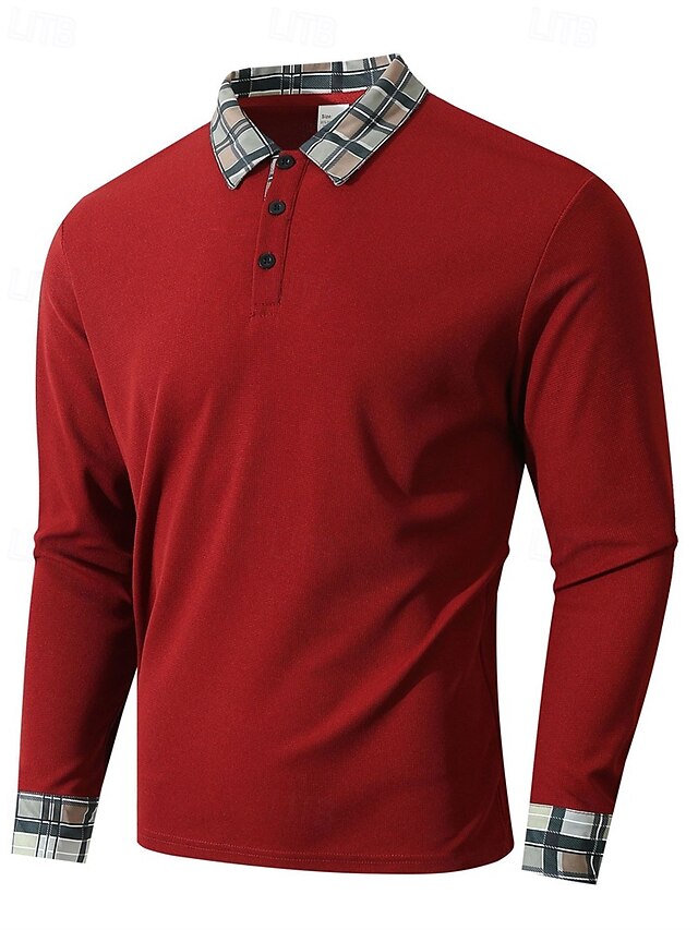 Férfi Golfing Golf pólóingek Munka Hétköznapi Hajtóka Hosszú ujj Alap Modern Kockás Színes Kollázs Gombok Tavasz Ősz Normál Fekete Piros Sötétkék Barna Golfing