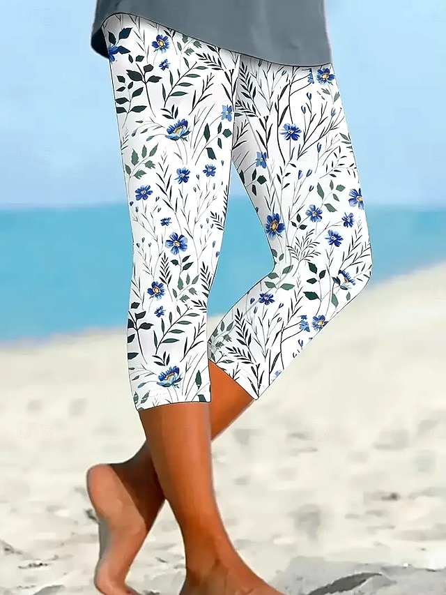  Pantaloni Capri Leggings pentru Femei cu Elasticitate Ridicată Modă Fashion Îmbrăcăminte de Stradă Lungime Până la Gambe Talie Înaltă Imprimare Florală Grafică Respirabili Moale Exterior Zilnic