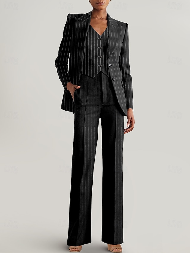  Buksedress 3 Deler Sett Mor til bruden Tuxedo Bryllupsgjest Elegant Blazer Revers Ankellengde Reddot Lang Erme med Lommer
