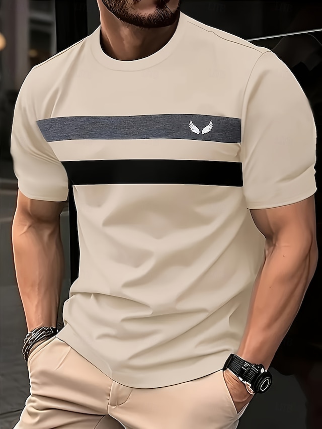  Herren T-Shirt Kurzarmshirt Kurzarm Rundhalsausschnitt Frühling & Herbst Streifen Mode Designer Farbblock Urlaub Straße Ausgehen Braun Top T-Shirt für Herren