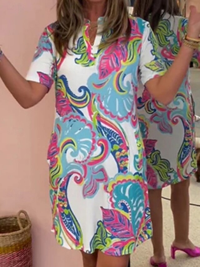 Femme Mini robe Robe casual mode Décontractées Vacances du quotidien Standard Cachemire Manche Courte Col cranté Blanche Rouge Bleu Vert Eté
