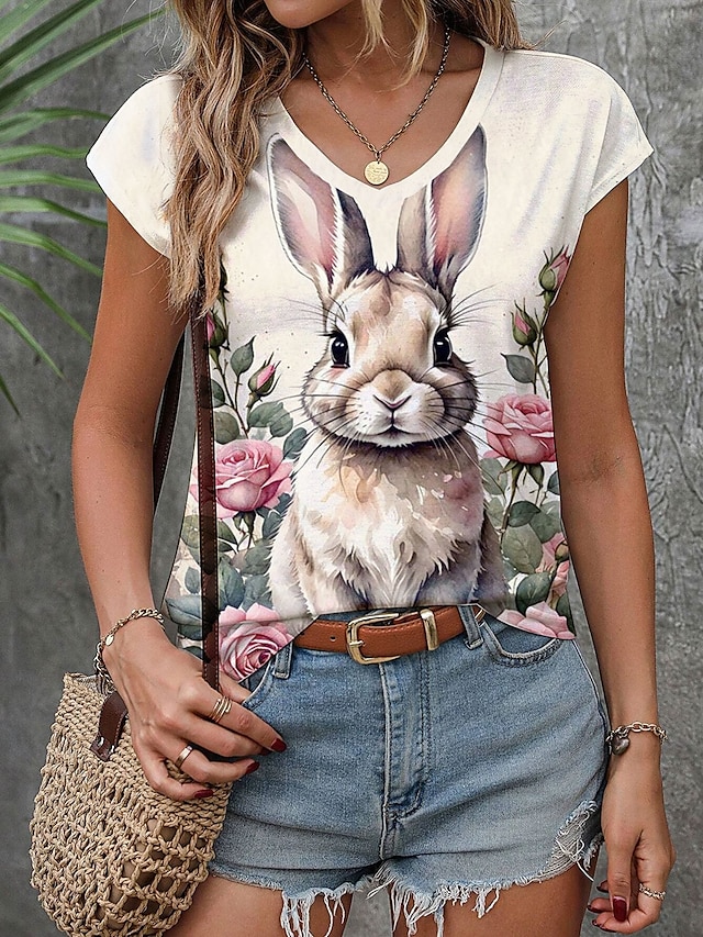  Pasen Dames Camisole Tanktop Grafische Dier Stylish Casual Mouwloos V-hals Regular Tops Dagelijkse Print Beige Zomer