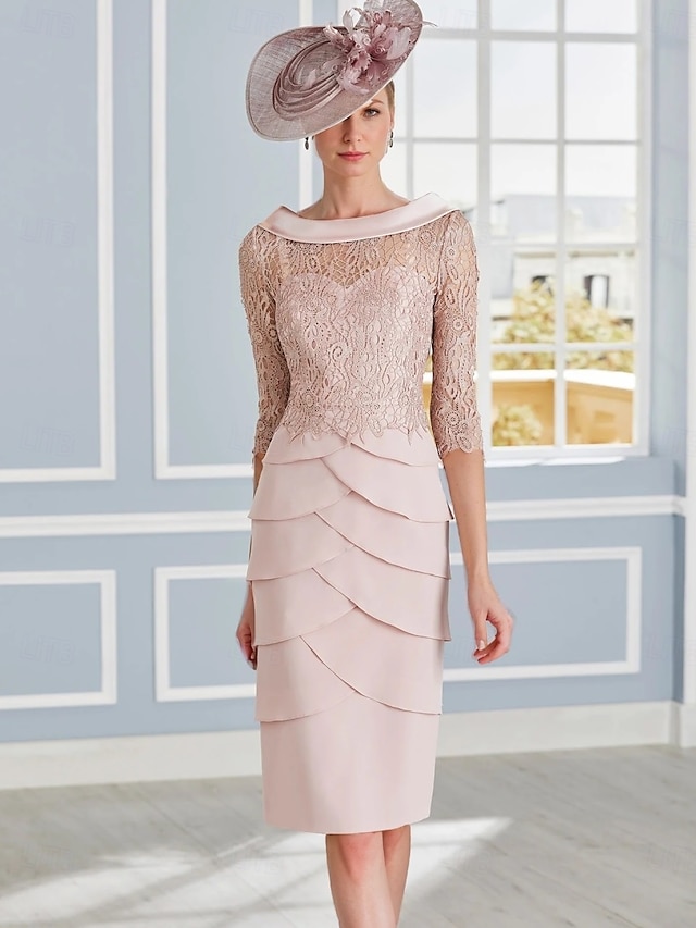  Kleid Brautmutter Kleid Formal Hochzeitsgast Elegant Vintage Juwel Ausschnitt Tee Länge Chiffon 3/4 Länge Ärmel mit Spitze Perlen Schicht Derby Kleid Renntag Kleid 2025