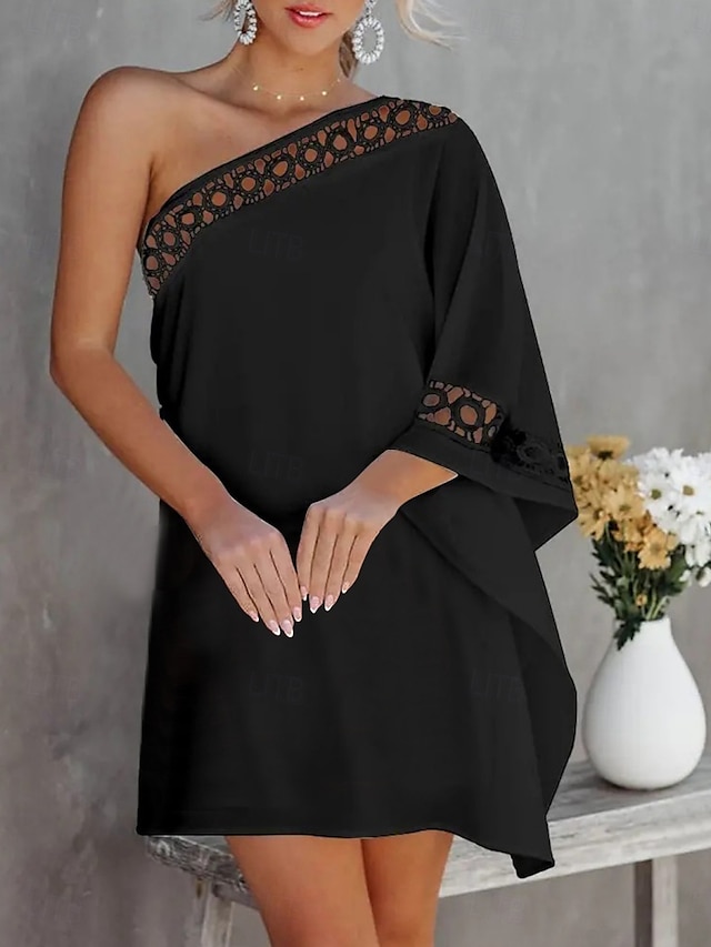  Ženské mini šaty wrap šaty bodycon šaty off the shoulder šaty bez ramínek dovolená neformální dovolená každodenní regular fit jednobarevné dlouhý rukáv jedno rameno černá bílá růžová léto