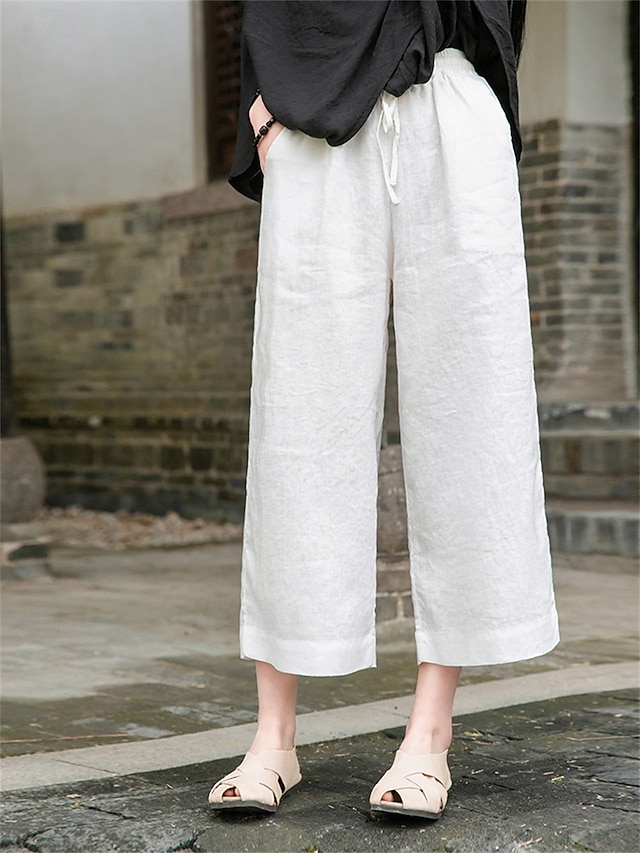  Mujer Pantalones cortos de lino y algodón Pantalones inspirados en el lino Pantalones de lino y algodón Moda Ropa de calle Básico Hasta el Tobillo Media cintura Plano Bolsillo Correa Comodidad Al