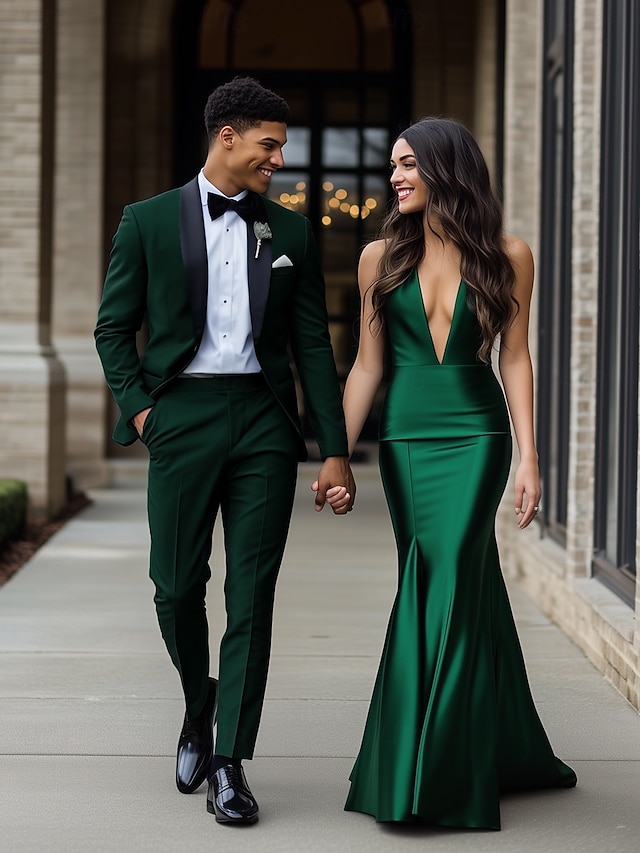  Trajes de Boda de Hombres Trajes de Regreso a Casa Negro Rosa Moda Formal Color Sólido Ajuste Estándar 2 Piezas Doble Botonadura Un Botón