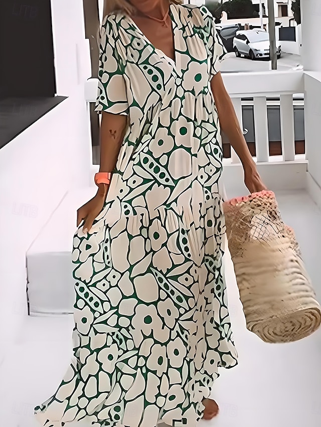  Pentru femei Rochie Maxi Rochii Tricou Rochie de schimb Rochie de vară Casual Vacanță Zilnic Fit regulat Grafic Manșon scurt În V Negru Roz Îmbujorat Portocaliu Trifoi Vară