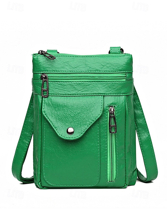  Women's Vintage Faux Leather Crossbody Bag - Multi-Pocket Crossbody Bag for Travel, Work and Leisure Black Brown Green