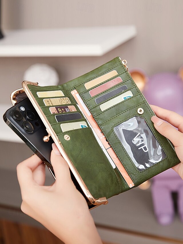  Women's Faux Leather Clip Bag Wallet Phone Case - Card Holder, ID Window, Zipper Closure - Versatile Design for Women - Perfect for Daily Use and Travel Black Pink Red
