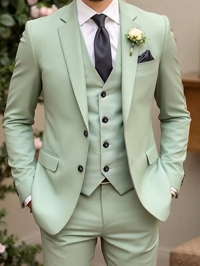 Light Green Shawl Lapel 3 Piece Men's Prom Suits