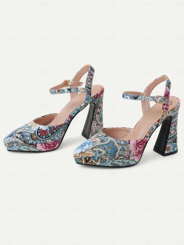  piros paisley mintás magassarkú női szandál – vintage elegáns nyitott orr blokksarkúval – tökéletes bulikra és különleges alkalmakra
