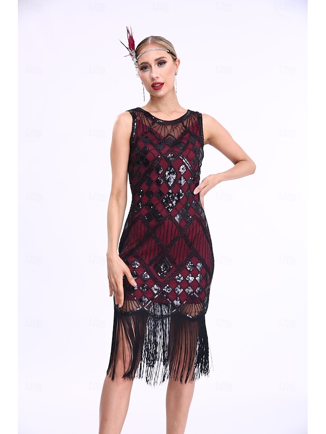  Retro Vintage Roaring 20s 1920s Flapper Dress Dress Christmas Party Dress The Great Gatsby Sequins Tassel Fringe Heart Women's Carnival Masquerade Wedding Wedding Guest Event / Party Adults' Dress