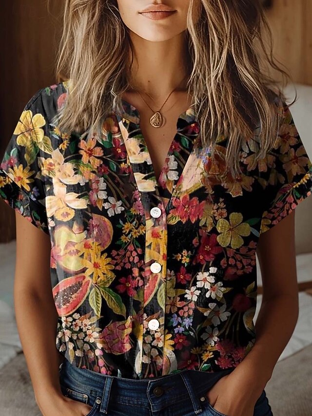 Chemisier fleuri années 90 : chemise vintage à manches longues, L oversize - France