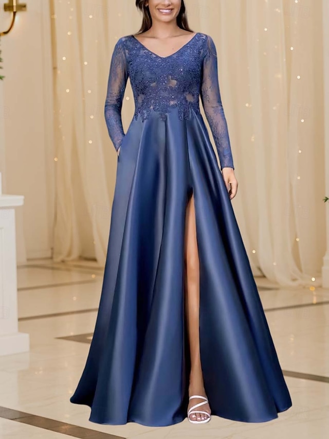 A-Line Mother of the Bride Dress Elegant Vintage Simple V Neck Floor ...
