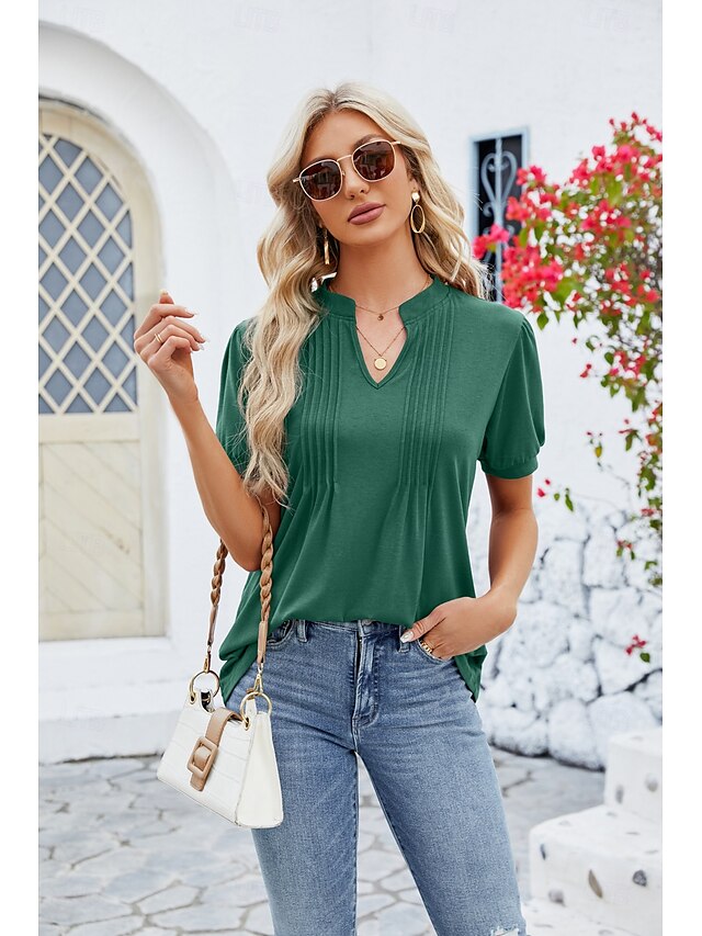 Dame Boho T-skjorte Grafisk عادي Bohem søt stil Stilfull Kortermet Puffermer V-hals Vanlige topper Daglig Ut på byen Helg Trykt mønster Grå og Hvit Svart+Hvit+Grå Svart Lysegrønn Vin Sommer