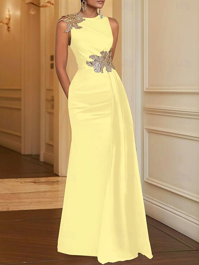 Pale Blush Pearls Beading Square Neck Long Sleeves Sheath Long Formal Evening Gown