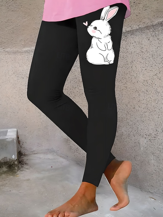  Women's Leggings Trousers Fashion Streetwear Full Length High WaistPantsEaster Animal Printing Thermal Warm Breathable Soft Micro-elastic Outdoor Daily Black Spring Fall Regular Fit
