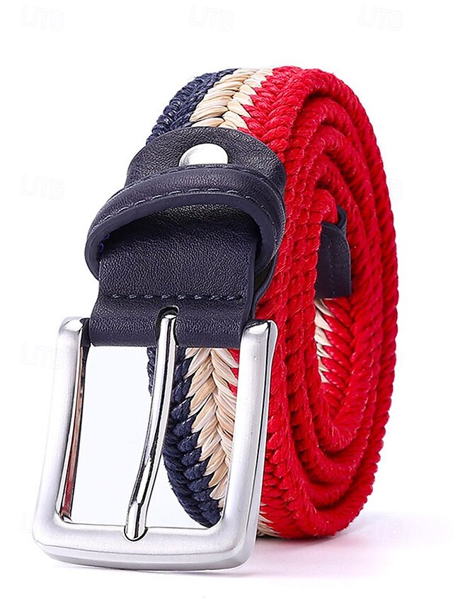  Men's Woven Braided Belt – Stylish and Durable Blue and Beige Design with Leather Accents, Adjustable and Comfortable for Casual or Formal Occasions