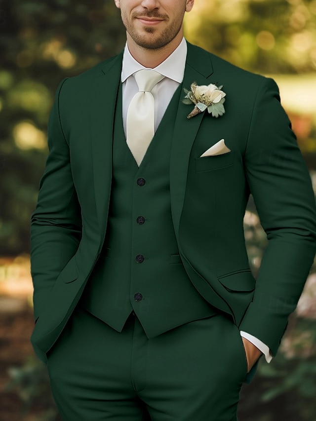  De los hombres Boda Boda de otoño Trajes Champaña Salvia Moda Formal Color sólido A Medida Juego de 3 piezas Recto 2 botones