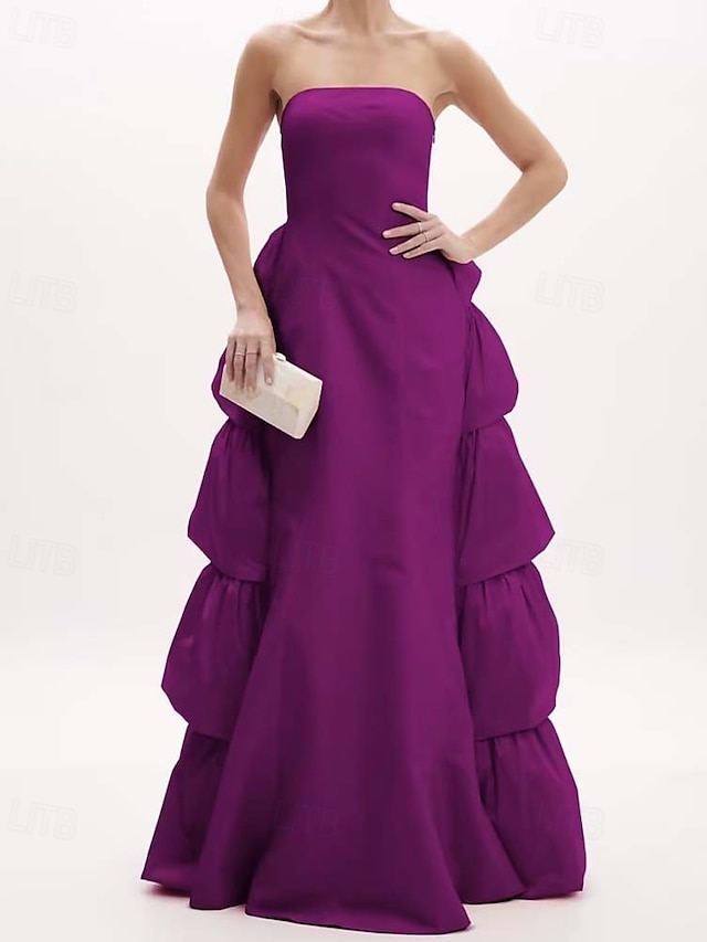  Robe de Soirée  Column Élégante Robe Formelle de Mariage Longueur de Sol Sans Manches Épaules Dégagées Tissu Lurex avec Volants