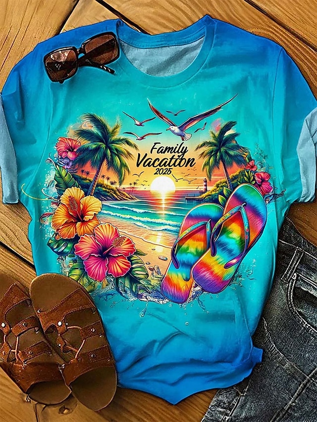  Pentru femei Tricou Ombre Grafic Casual Manșon scurt Rotund Topuri obișnuite Zilnic Imprimeu Albastru piscină Vară