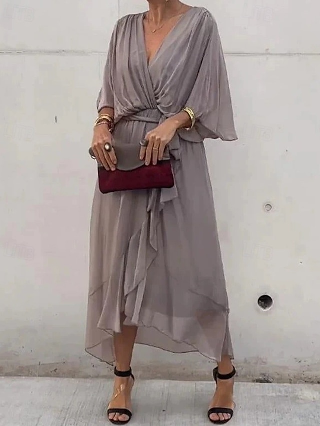  Women's Midi Dress White Dress Casual Dress Elegant Stylish Batwing Sleeve Vacation Daily Date Regular Fit Plain Half Sleeve V Neck Black White Gray Summer Spring