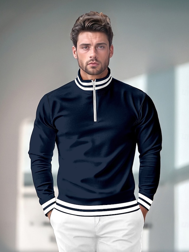  Hombre Camisas de polo Azul Marino Manga Larga Camiseta Ropa de golf Ropa Trajes Ropa Ropa