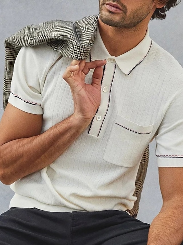 Férfi Button Up Polos Golfing Hétköznapi Sport Hajtóka Rövid ujjú Divat Alap Sima Gombok Zseb Nyár Fehér Sötétkék Button Up Polos