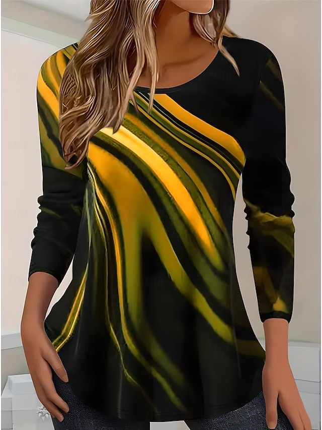  Dame T-skjorte Lang Erm Crew Neck Lang Erm Tunika Stripet Fargegradient Elegant Vintage Vanlige Topper Daglig Gå ut Helg Utskrift Gul Rød Blå Grå Forhøst