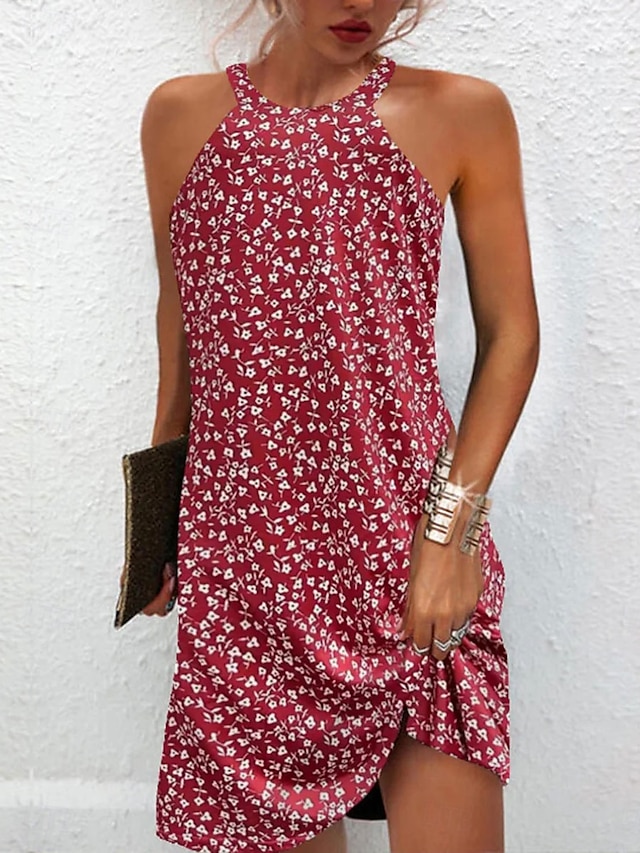  Pentru femei Rochie Mini Rochie casual Casual Zilnic Fit regulat Imprimeu Paisley Fără manșon Stil Nautic Roșu-aprins Vară
