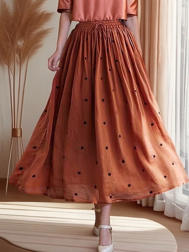  Pentru femei Mărime Asiatică Linie A Leagăn Retro / vintage Casual Midi Talie Înaltă Fuste Buline Zdrobit Plisată Imprimeu Micro-elastic Vacanță Zilnic Bleumarin Caisă Galben Portocaliu Primăvar