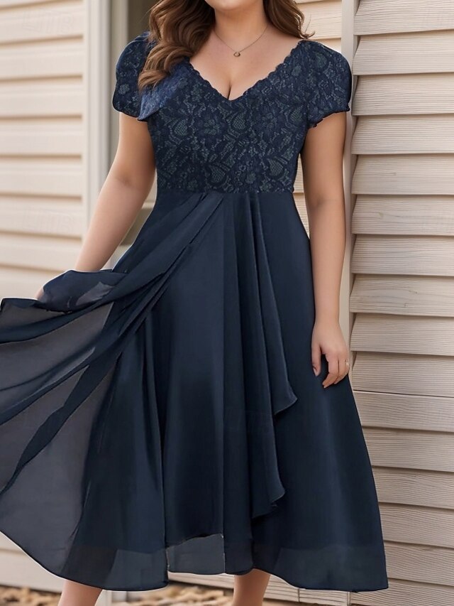 Robe mi-longue col v noir femme | Morgan