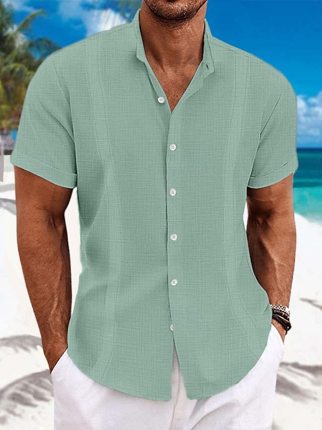  Homme Chemise Chemise Lin Chemise Col Cubain Chemise à col officier Chemisette Chemise d'été Tenues de plage Plein Vacances Curise Noir Blanche Bleu Vert Manche Courte Col Eté Vêtement Tenue