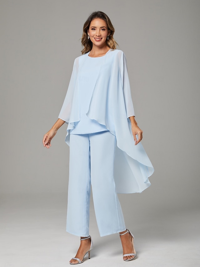  Jumpsuit  Pantsuit Moeder van de Bruid  Bruiloft Gast Elegante Plus Size Bateau Hals Vloerlengte Chiffon Mouwloos Wrap Inclusief met Effen Kleur 2025