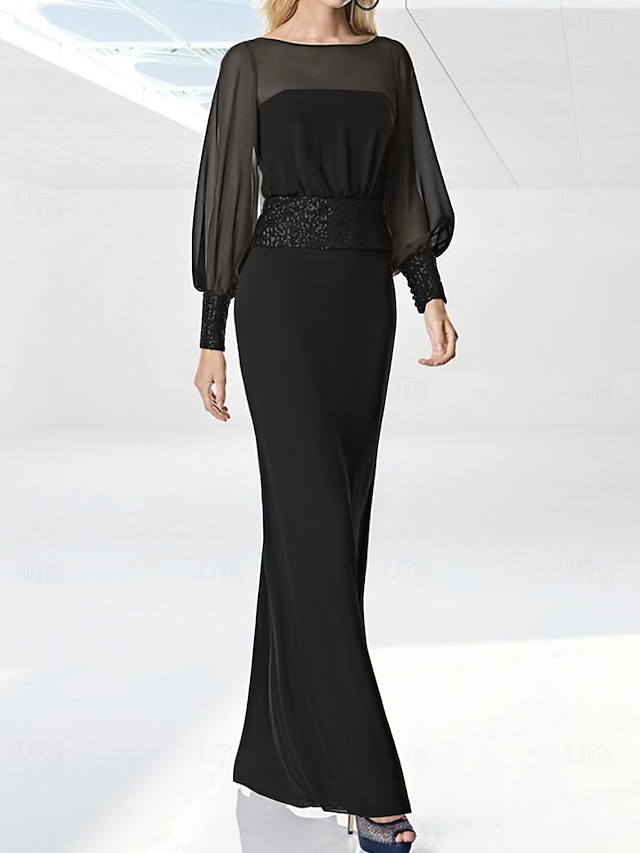 Sheath Evening Dress Elegant Wedding Guest Fall Floor Length Long Sleeve Dress Y5897