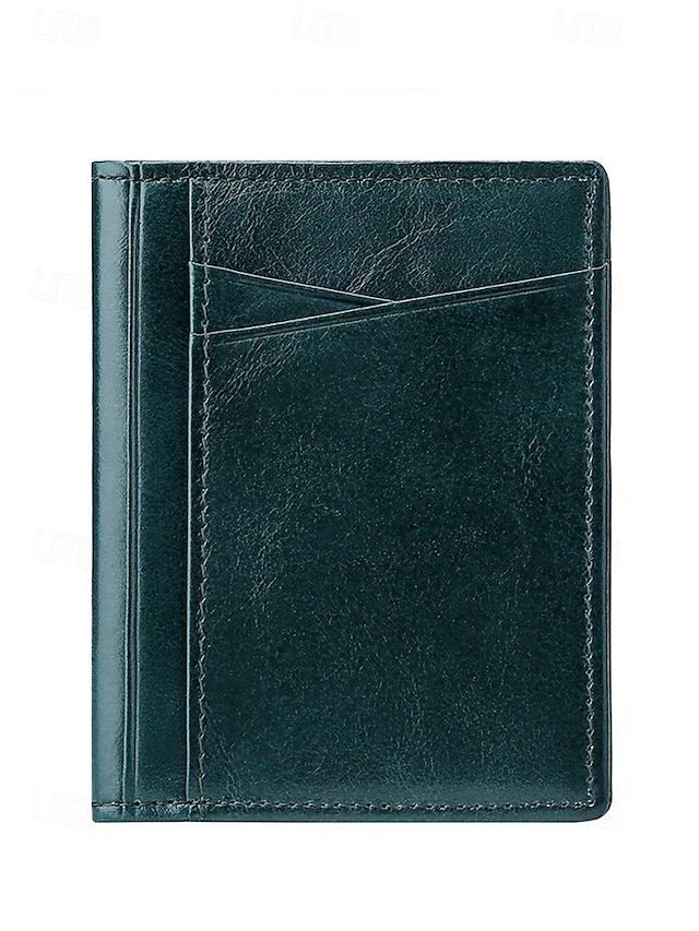  Men's RFID Blocking Wallet, Premium Cowhide Leather, Slim Design with Multiple Card Slots and ID Window – Secure and Stylish Wallet for Everyday Use Wine Black Dark Green