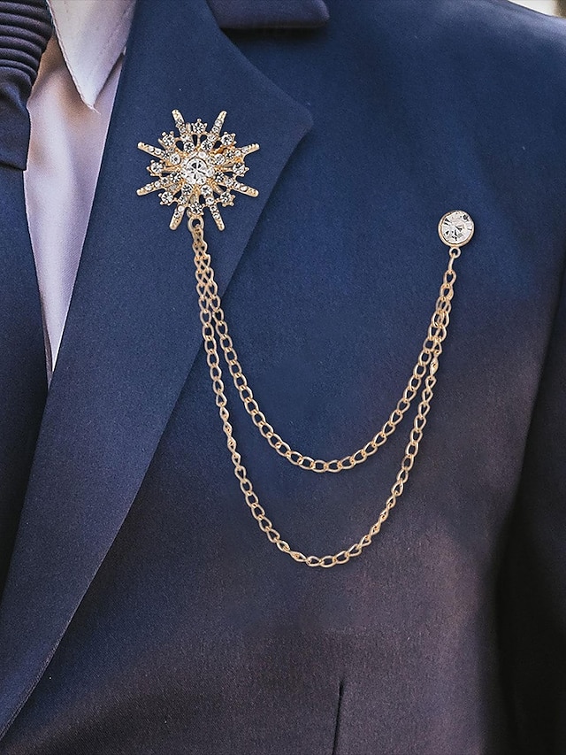  elegant stjärnslagsnål i kristall med guldkedjor – snygg brosch för män och kvinnor, perfekt för kostymer, bröllop och högtidliga tillfällen