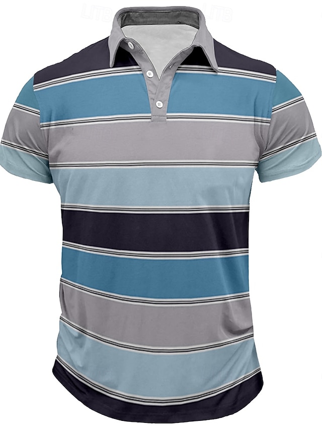  Homens Listrado Pólo Rúgbi Manga Curta Camisas polo Camisas de colarinho Casual Escola Ao ar livre Esportes Roupa Diária Impressão 3D Verão Primavera Outono Amarelo Vermelho Azul
