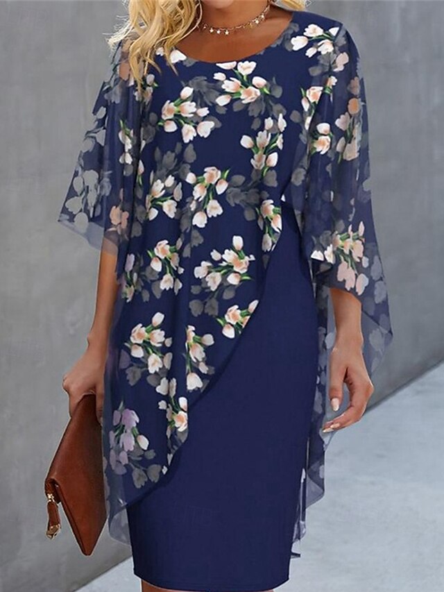 Women's Fashion Streetwear Skirt Sets 3/4 Length Sleeve Bell Sleeve Crew Neck Floral Print Daily Wear Date Wine Blue Green Spring Regular Fit4