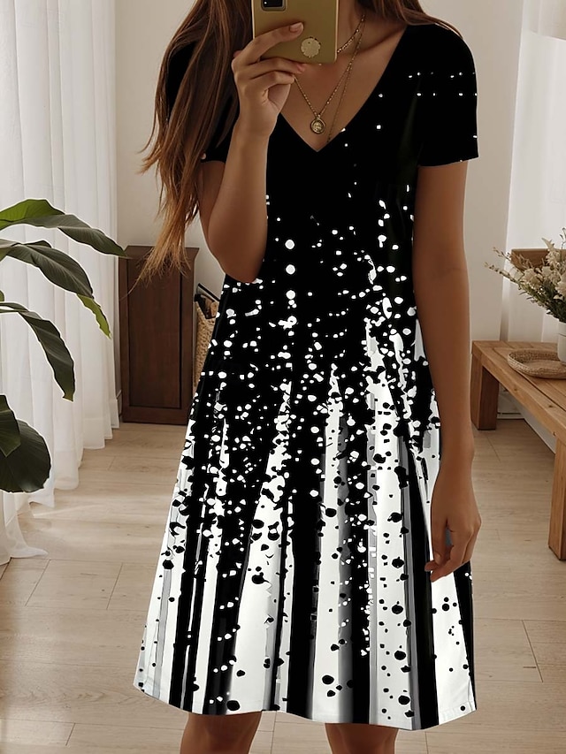  Women's Mini Dress Casual Dress Elegant Stylish Casual Daily Regular Fit Ombre Geometric Plaid Short Sleeve Crew Neck Black And White Summer