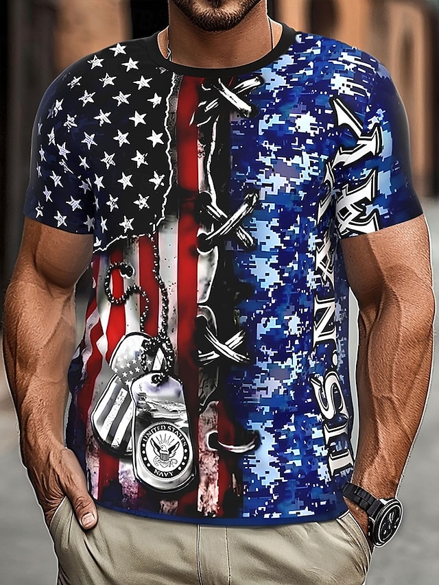 Veterans Day Men's American US Flag T Shirt Short Sleeve T shirt 3D Print Crew Neck Shirt Daily Military Street Daily Black Summer Spring Clothing Apparel S M L XL XXL XXXL