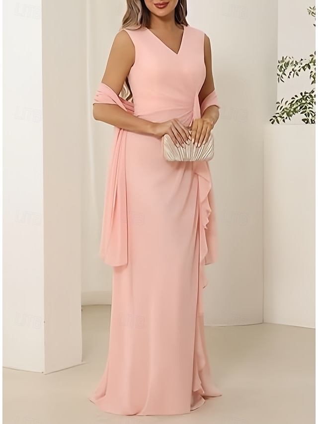 sereia / trompete vestido de dama de honra decote em v sem mangas elegante comprimento até o chão chiffon com babados / franzidos 2025