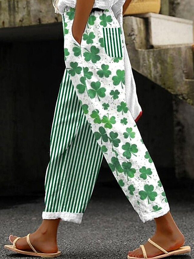 Women's Cotton Linen Pants Baggy Pants Linen Like Vintage Fashion Full Length High Waist Geometric Shamrock Lines / Waves Printing Breathable Soft Micro-elastic Outdoor Daily Linen Like4