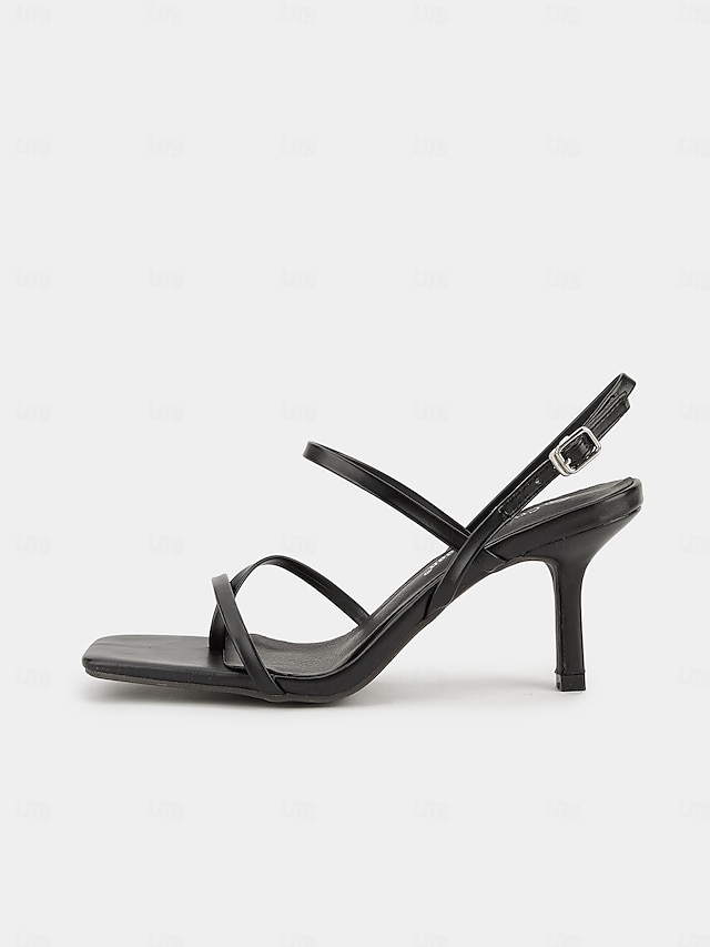  Nude Strappy High Heel Sandals for Women - Minimalist Square Toe Dress Shoes & Ankle Buckle
