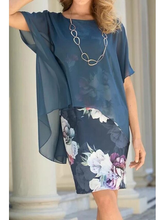 Women's Mini Dress Casual Dress Stylish Casual Vacation Daily Regular Fit Floral Short Sleeve Crew Neck Blue Summer4