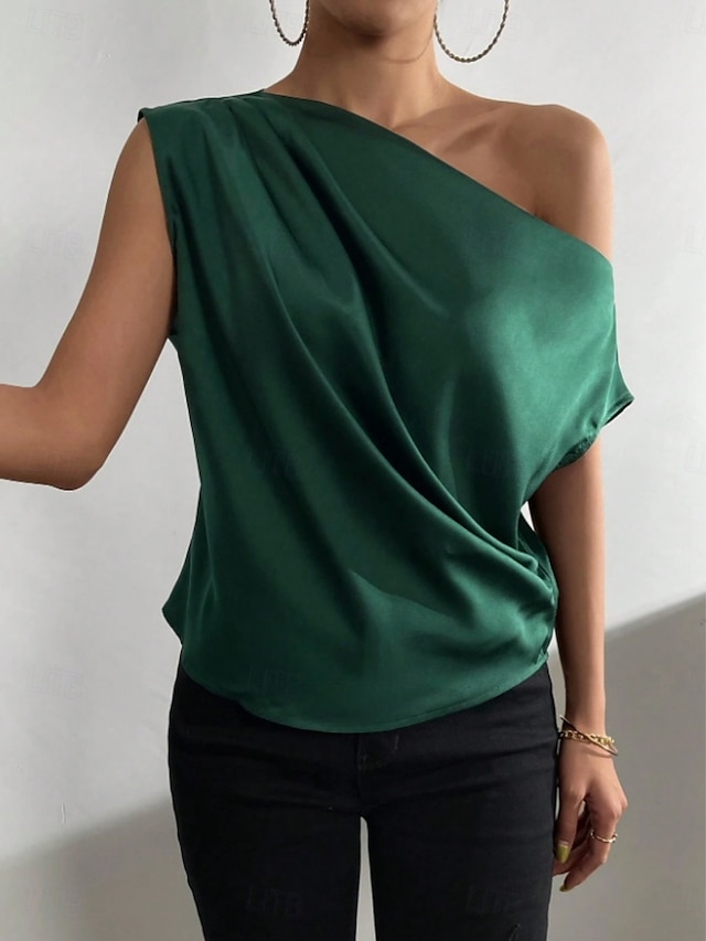  Women's Camisole Tank Top Solid Color Business Modern Casual Sleeveless Asymmetrical Regular Tops Work Formal Wear Black Pink Brown Green Beige Summer Spring