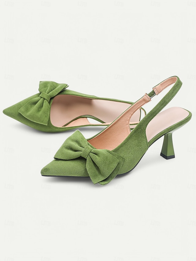  női velúr slingback sarkú cipő – hegyes orrú cicasarkú masnival, elegáns pumpák bulikhoz és irodai viselethez