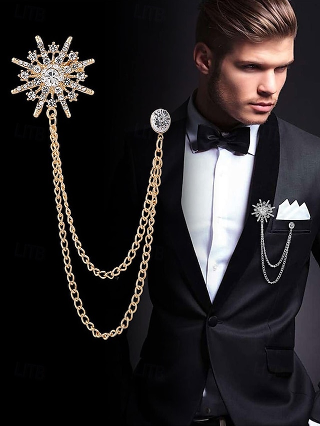  elegante kristallen ster revers speld met gouden kettingen – stijlvolle broche voor mannen en vrouwen, perfect voor pakken, bruiloften en formele gelegenheden