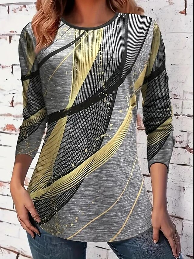 Women's T Shirt Floral Casual Short Sleeve Long Tops Daily Print Dark Gray Summer4